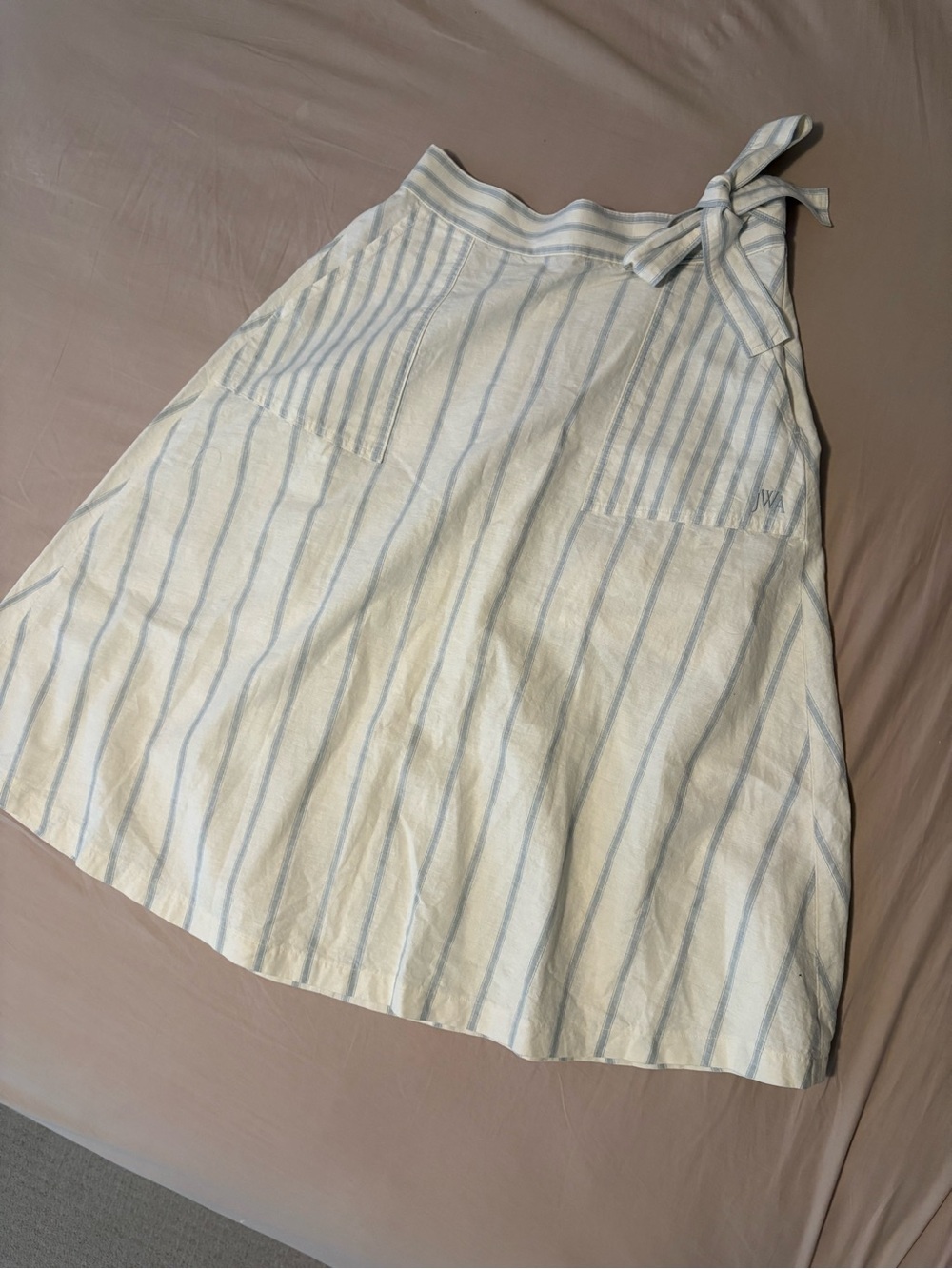 JW ANDERSON Cream and Light Blue Striped Tie-Waist A-Line Skirt